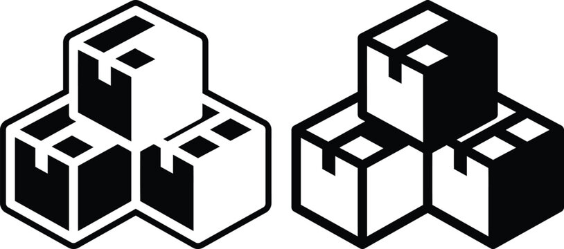 Stack of cardboard delivery boxes isometric vector icon set with cardboard shipping delivery isometric logistics container