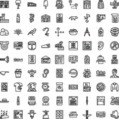 Collection of numerous modern line icons representing various objects, concepts, and themes for technology, business, food, health, and travel applications © sevector