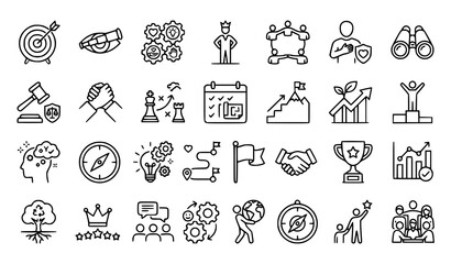 Fototapeta premium Mission Vision Values Outline Icons Collection Editable Business Strategy Line Vector Set
