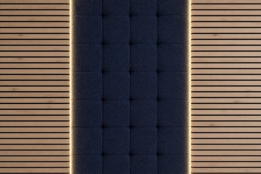 3D wallpaper sticker for interior design. Quilted wall panel with illuminated trim a 3D interior design element texture upholstered padded covering decor textured surface
