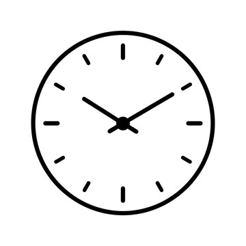 Modern analog clock face icon with black hands on transparent square.