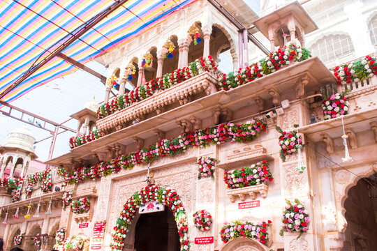Karni mata temple beautifully decorated with flowers during festival