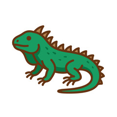 Fototapeta premium Green iguana lizard cartoon illustration on white background.