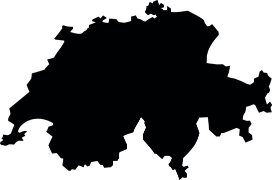 Black silhouette map of switzerland on transparent background for geography projects. Vector illustration