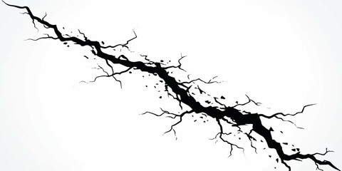 Obraz premium Dark diagonal fissure on white background with fracture destruction isolated earthquake structural abstract