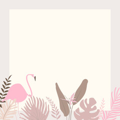 Pink flamingo tropical leaf frame, beige design © Rawpixel.com