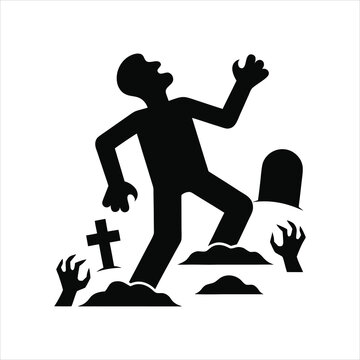 Silhouette of a zombie rising from a graveyard with silhouette, graveyard