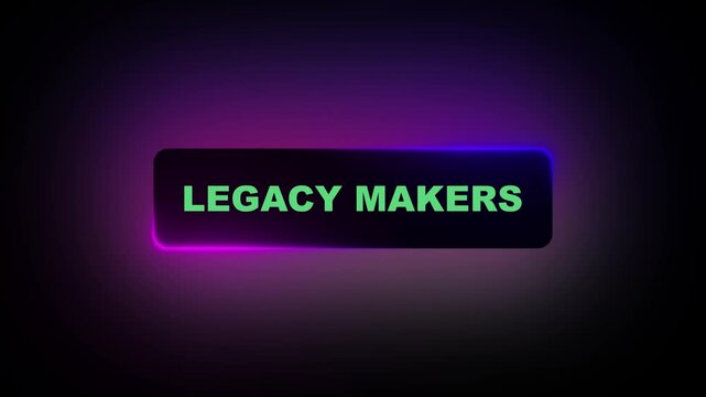 Dynamic Neon Glow Button Animation with Smart Horizon and Legacy Makers Text Prompts on Dark Abstract Gradient Background