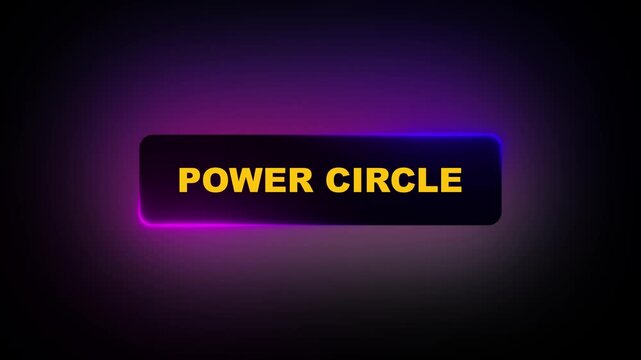 Dynamic Neon Glow Button Animation with Empire Rising and Power Circle Text Prompts on Dark Abstract Gradient Background