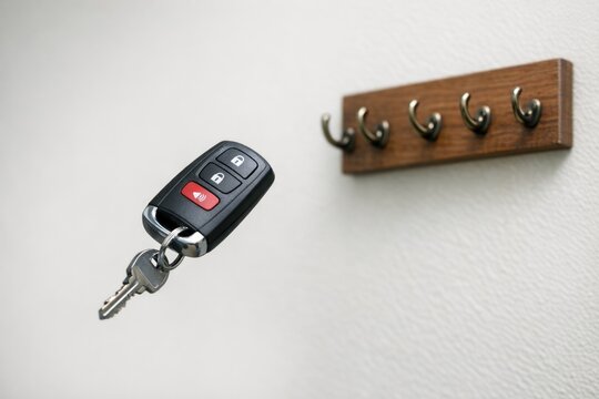 A single car key hangs from a hook, ready for use