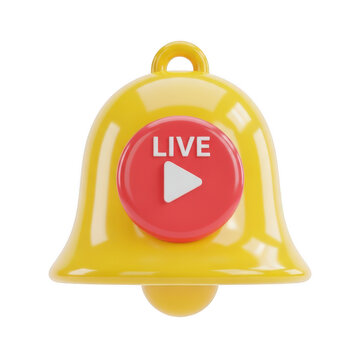 Bright golden bell icon with a red play button indicating live status