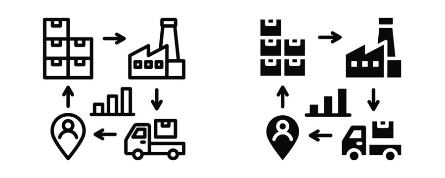 Distribution Network Icon sheet Line Glyph style collection