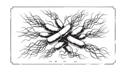Vintage Style Illustration of Rod-Shaped Bacteria with Flagella