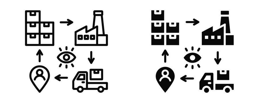 Supply Chain Visibility Icon sheet Line Glyph style collection