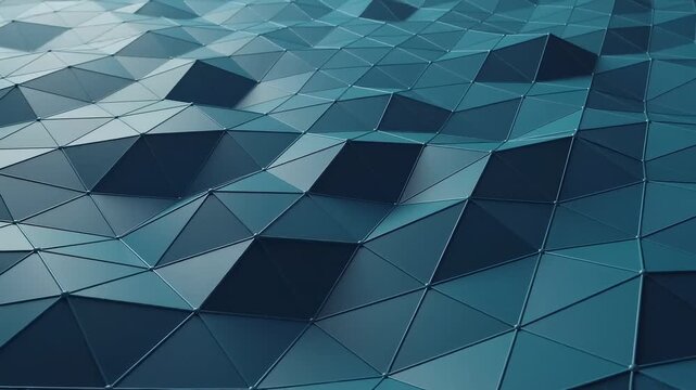 Abstract blue low poly geometric wave surface moving in 3d space