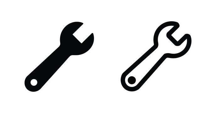 Black Wrench And Spanner Vector Icon Collection With Solid And Outline Styles, Hand Tool Symbols, Engineering, Plumbing, Auto Repair, Construction Equipment, And Minimal Illustration Isolated On Trans