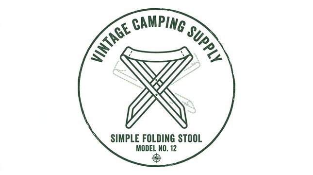 Vintage Camping Supply Logo: Simple Folding Stool, Retro Outdoor Gear Emblem