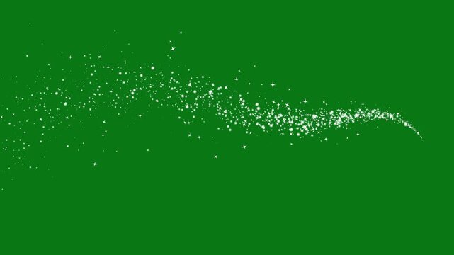 Enchanting white starlight glitter trail following a graceful sweeping curve while radiant sparkle particles twinkle and disappear softly, seamless magical motion background isolated on green screen.