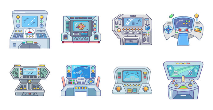 Colorful flat icons of retro computer hardware and software - Bright and playful vector icons depicting vintage computers, floppy disks, CDs, and retro gaming consoles in a flat design style.