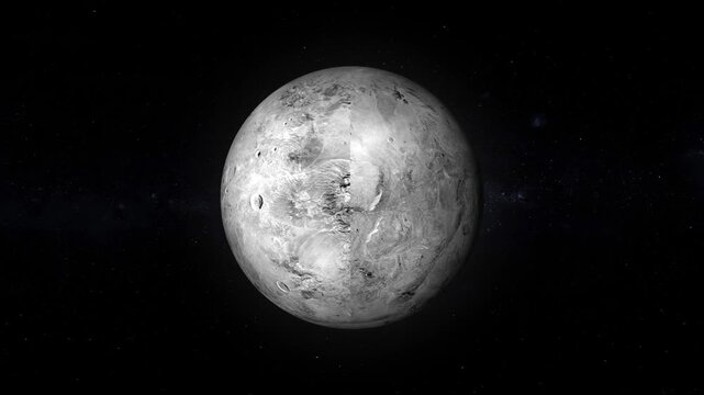 Eris Dwarf Planet Rotating in Deep Space High Definition 3D Animation Stock Footage Showing Rocky Surface Craters and Terrain Details