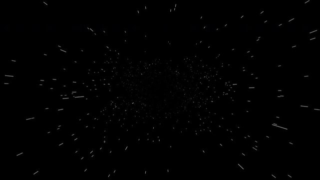 Abstract 4K warp-speed starfield animation featuring hundreds of stars rushing toward the viewer with perspective motion trails, increasing brightness and cinematic depth. Ideal for space travel