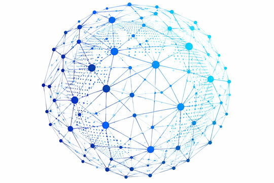 Abstract blue circular network sphere with dots and connecting lines