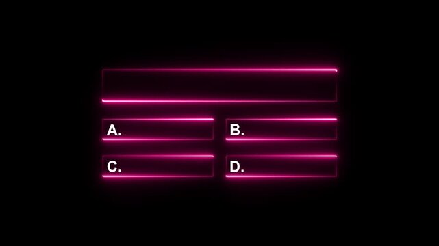 Neon pink quiz template with multiple choice options a b c d glowing interface overlay