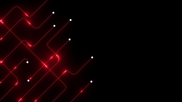 Red neon circuit lines abstract background, digital technology data flow animation, cyber security network connection concept