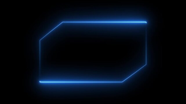 Neon blue glowing geometric frame border animation with smooth light motion