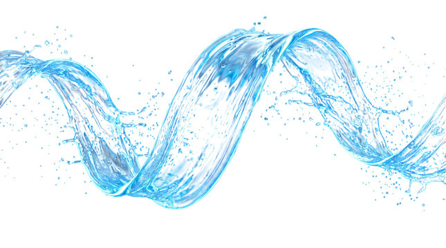 Dynamic blue water splash wave isolated on transparent background