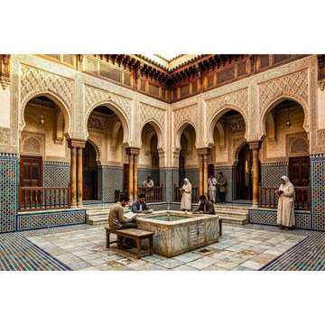 Moroccan Madrasa Interior Courtyard Fes Traditional Architecture