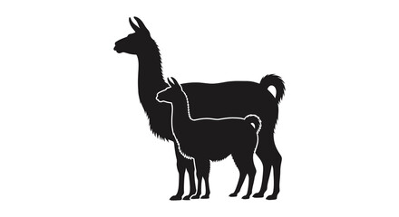 Fototapeta premium Llama Silhouette Against A White Background Animal Profile Illustration