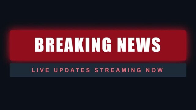 Breaking news live updates streaming now red banner animation motion background.