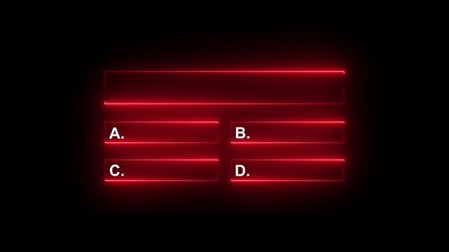 Neon red quiz template with multiple choice options, glowing frame overlay for interactive and digital presentations