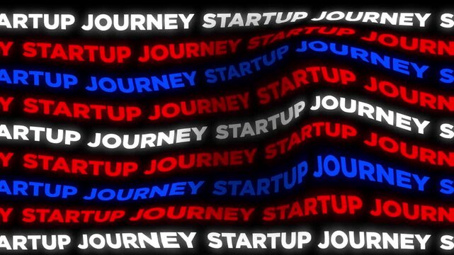 Kinetic Typography Motion Graphic Loop of Animated Startup Journey Text Grid with Wave Distortion in Red Blue and White