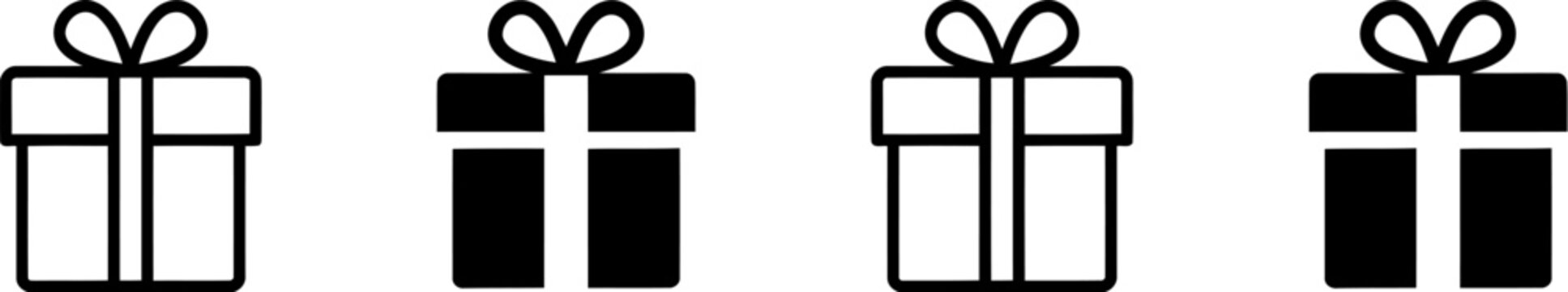 A row of simple gift box icons alternating between outline and solid black fill style