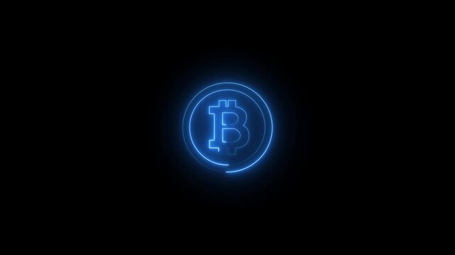 Glowing Neon Bitcoin Icon Animation on Black Background, Digital Cryptocurrency Payment Symbol and Blockchain Finance Motion Graphics 4K