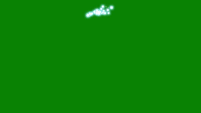 Magic glitter particles curved trail animation from top into bottom, glowing sparkle stars, white fairy dust trail, shimmering luxury effects, smooth light streak transition motion on green screen.4k