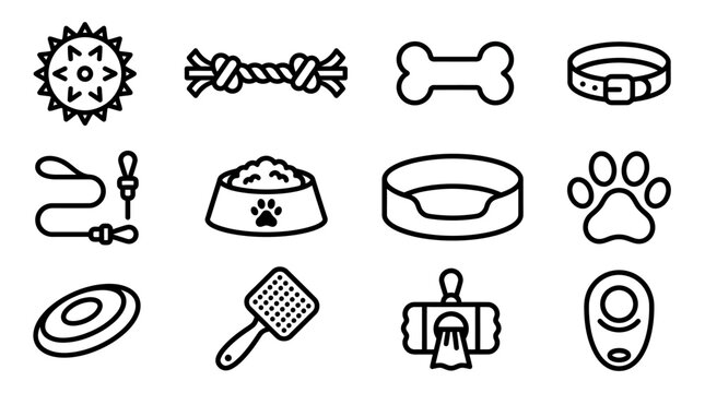 Dog Pet Accessories Line Icon Set - Vector Collection