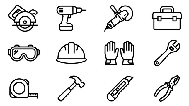Construction and DIY Tools Icons Set: Safety, Hardware, and Repair Equipment