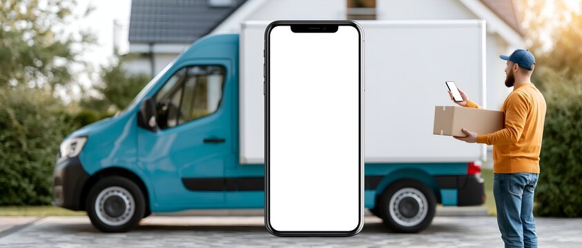 Delivery worker stands beside a cargo van