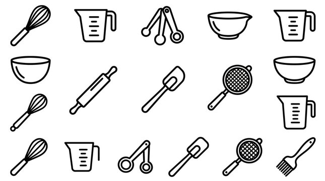 Kitchen Baking Utensils Set: Whisk, Bowl, Measuring Cup, Spatula, Rolling Pin, Sieve, Spoon