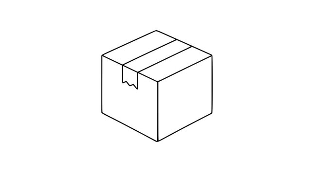 Cardboard Shipping Box Vector Icon &ndash; Minimalist Line Drawing of Sealed Delivery Package, Simple Outline Illustration for Logistics, Transport, and Business Applications, Clean Isometric Design