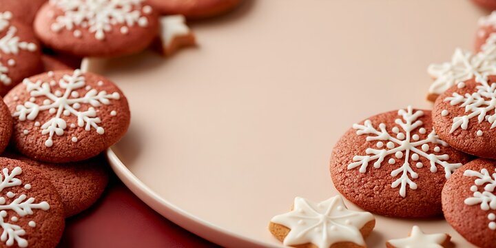 Cozy winter scene with decorated gingerbread cookies on a plate