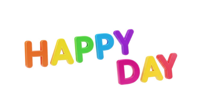 Happy Day lettering in vibrant rainbow colors against a clean white background