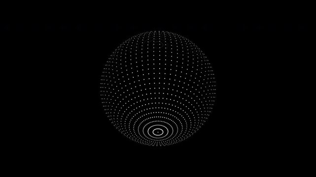 Abstract 4K animation of a rotating three-dimensional wireframe sphere formed entirely from glowing dots. Depth-based brightness and size create a futuristic digital globe effect, ideal for technology