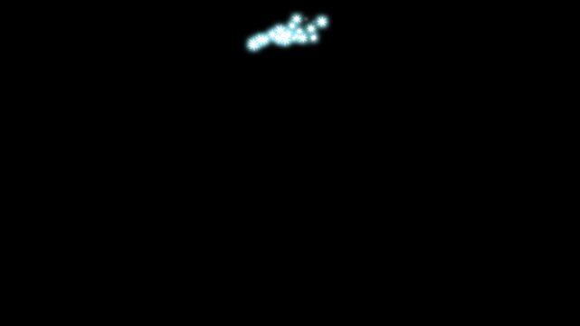 Magic glitter particles curved trail animation from top into bottom, glowing sparkle stars, white fairy dust trail, shimmering luxury effects, smooth light streak transition motion on black screen.4k
