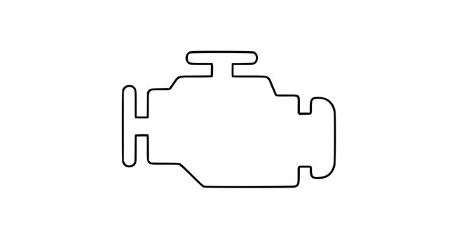 Minimalist Line Art Check Engine Warning Light Icon with Engine Block Outline, Vehicle Diagnostic Symbol for Dashboard Indicators, Scalable Vector Illustration for Modern Automotive Applications