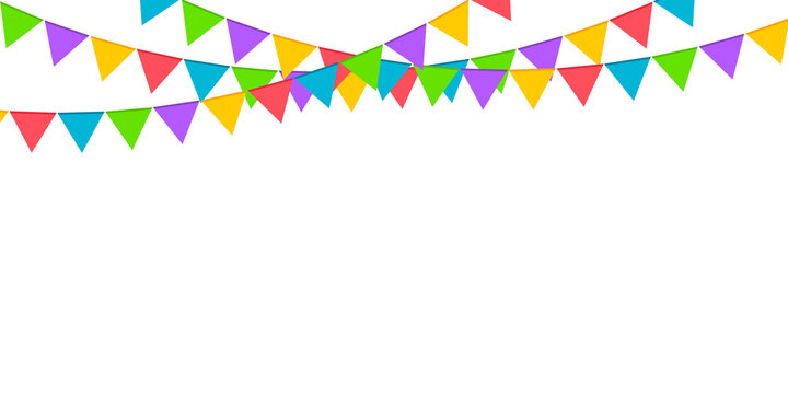 Colorful party bunting flags isolated on transparent background