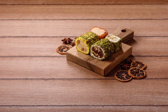 Turkish delight or lokum is a traditional Eastern sweet made with nuts. Turkish delight, lokum